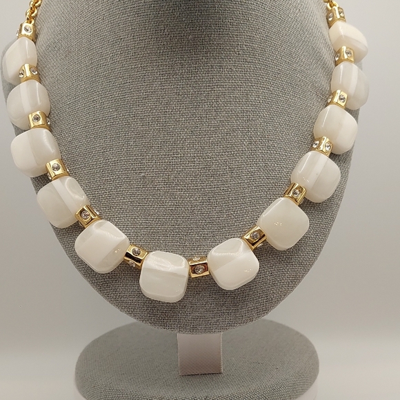 KATE SPADE White & Goldtone Cube Necklace With Rhinestones - Women's Jewelry EUC - Picture 5 of 13